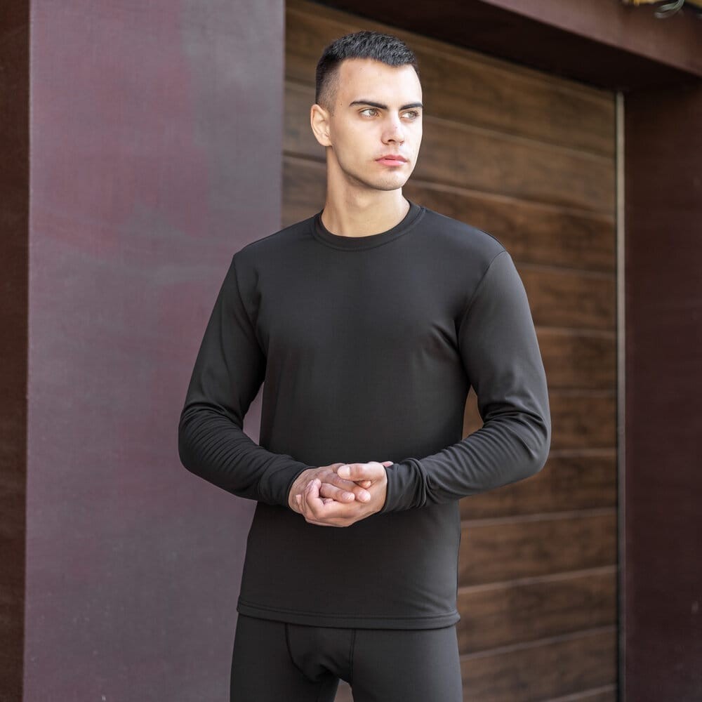 Чоловіча термобілизна зимова на флісі вологовивідна Pobedov Teplo чорне