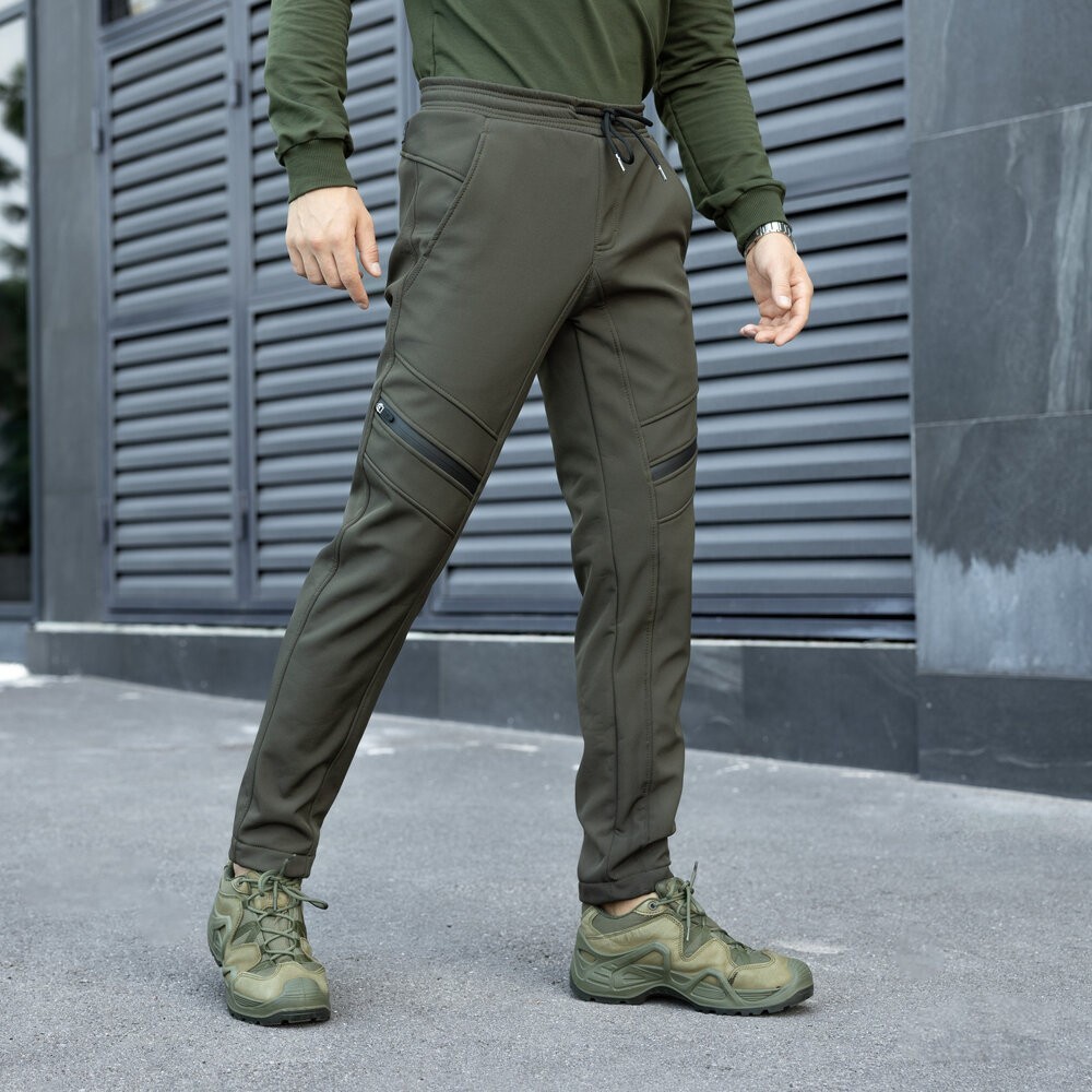 Штани карго чоловічі зимові з кишенями хакі Pobedov San Andreas