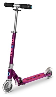Самокат MICRO серии "Sprite LED" – ФІОЛЕТОВИЙ (складаний, дека у смужку, до 100 kg, двоколісний, сві