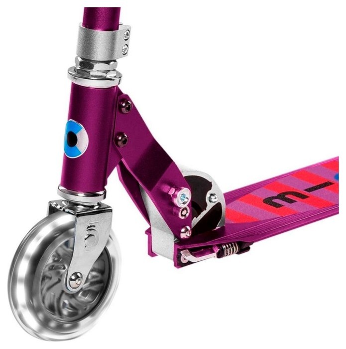 Самокат MICRO серии "Sprite LED" – ФІОЛЕТОВИЙ (складаний, дека у смужку, до 100 kg, двоколісний, сві