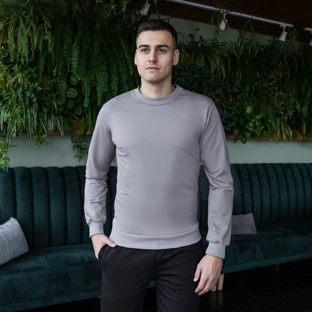 Світшот чоловічий однотонний сталевий Pobedov 001