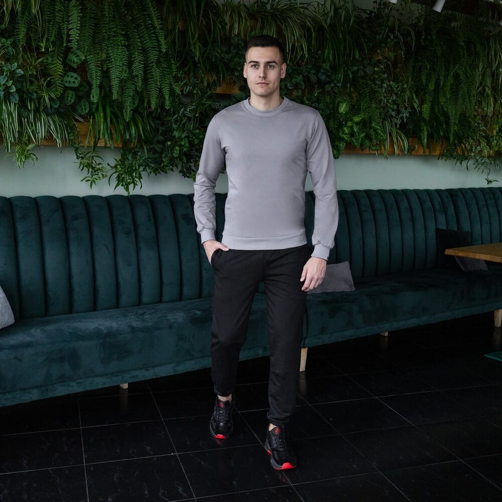 Світшот чоловічий однотонний сталевий Pobedov 001