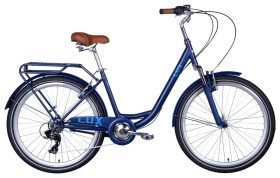 Велосипед сталь Dorozhnik LUX AM 26 Vbr тріскачка рама-17" синій з блакитним (матовий) з багажником задн St з крилом St 2024