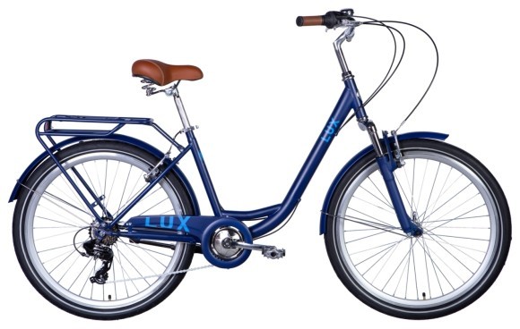 Велосипед сталь Dorozhnik LUX AM 26 Vbr тріскачка рама-17" синій з блакитним (матовий) з багажником задн St з крилом St 2024