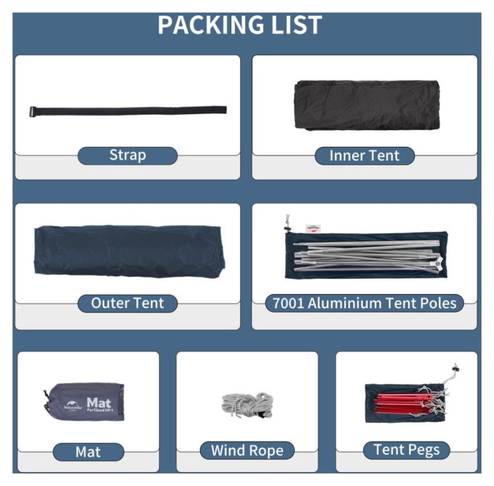 Намет надлегкий тримісний з футпринтом Naturehike Cloud Up 3 UL NH18T030-T-T, 20D, темно-синій