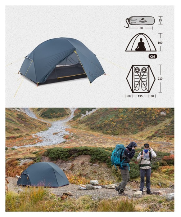 Намет двомісний ультралегкий Naturehike Mongar UL NH19M002-J, темно-синій