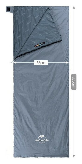 Спальник надлегкий Naturehike Ultralight LW180 NH21MSD09 лівий, (15°C), p-p XL, сіро-синій