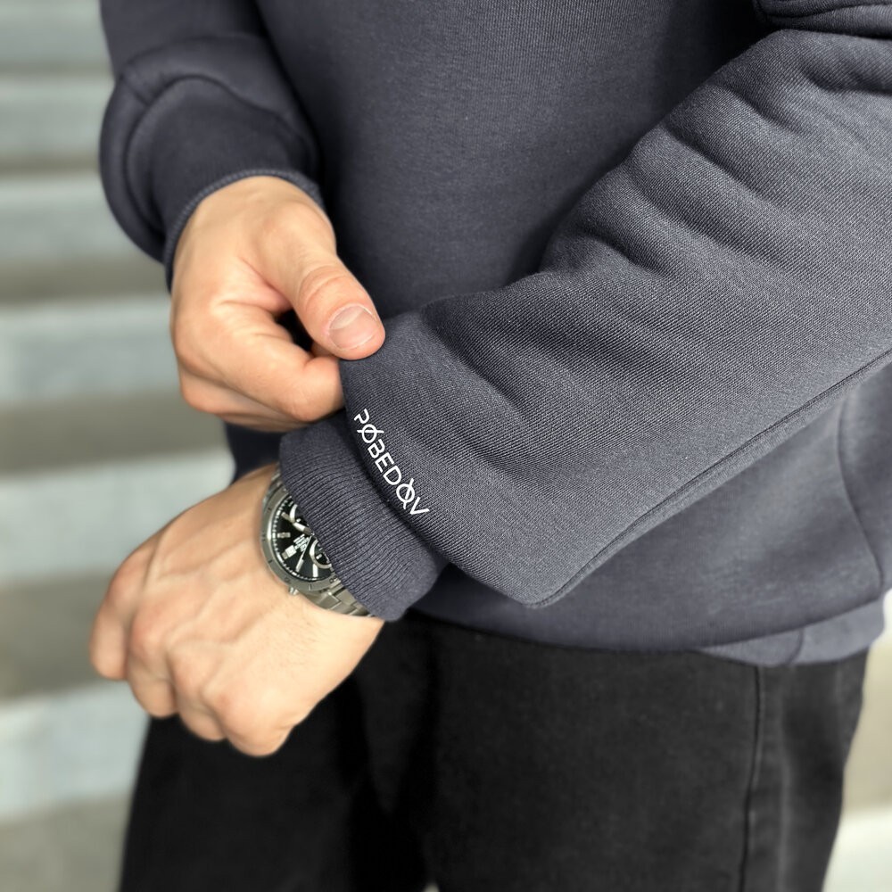 Світшот чоловічий зимовий однотонний сірий Pobedov Apex