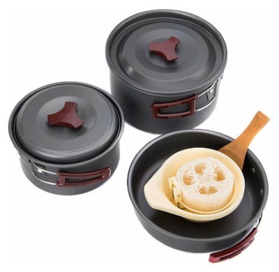 Набір посуду Naturehike 3-4 NH (2 каструлі + кришки + сковорода) carbon (NH15T203-G)