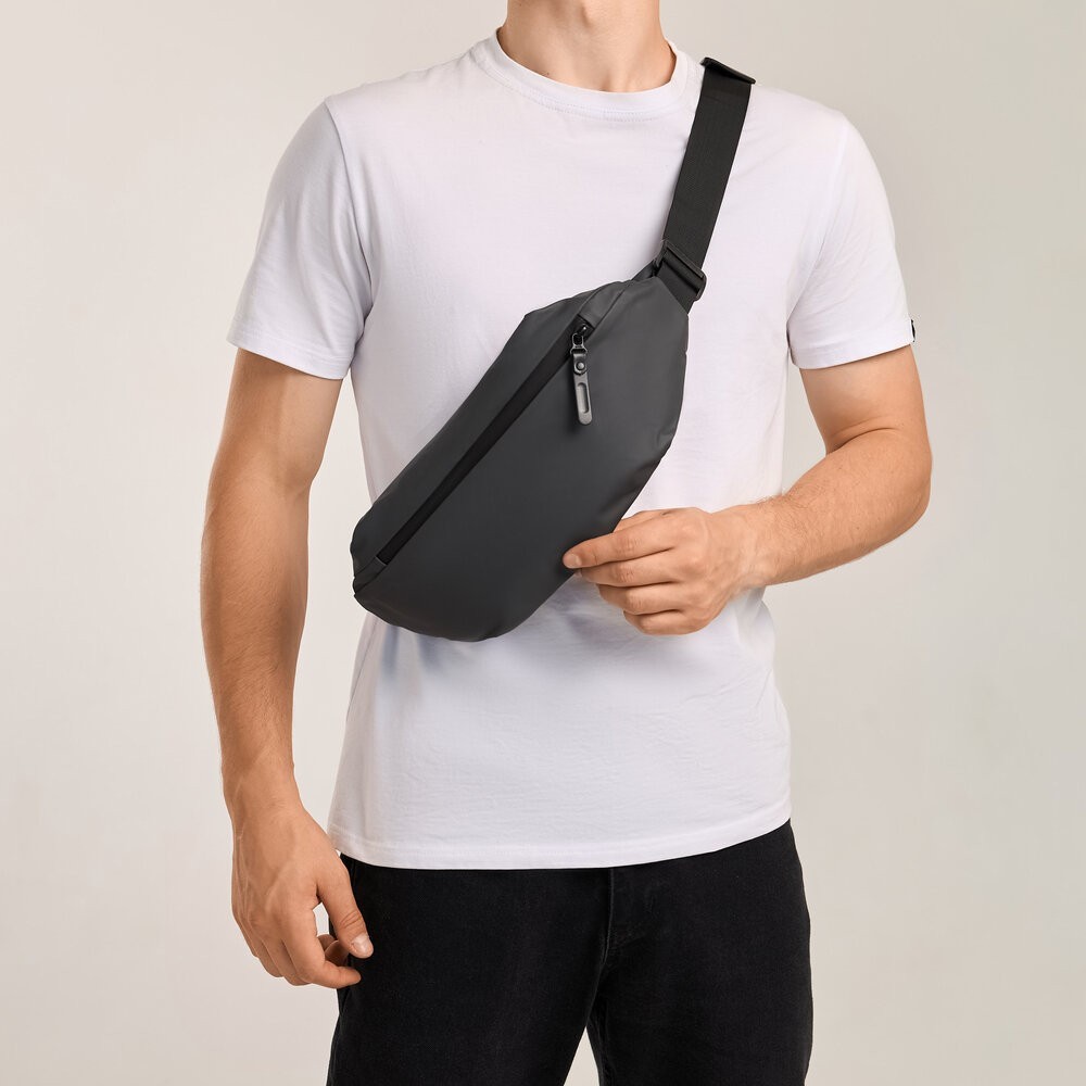 Чоловіча бананка нейлонова сумка сіра Pobedov Minimal