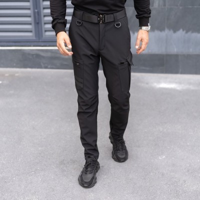 Штани карго чоловічі весняні з кишенями чорні Pobedov Static