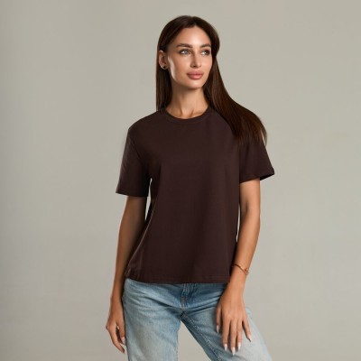 Шоколадна базова жіноча футболка Pobedov Freedom. Бавовняна трендова шоколадна жіноча футболка