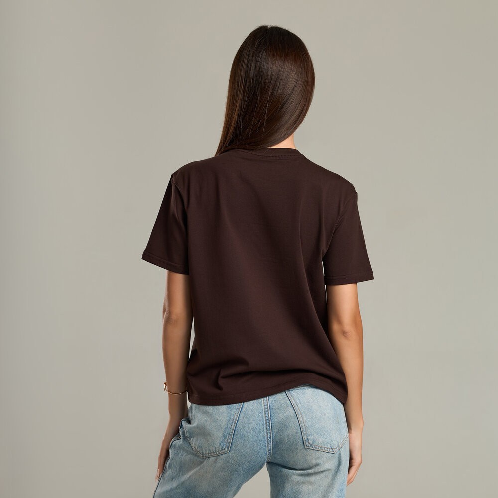 Шоколадна базова жіноча футболка Pobedov Freedom. Бавовняна трендова шоколадна жіноча футболка