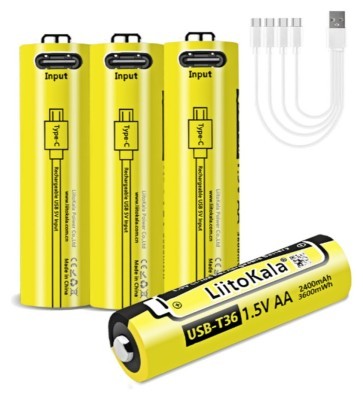 Набір акумуляторів з 4 шт LiitoKala USB-T36 + USB Type-C кабель зарядки