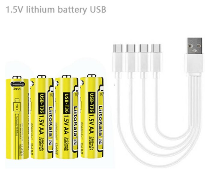 Набір акумуляторів з 4 шт LiitoKala USB-T36 + USB Type-C кабель зарядки