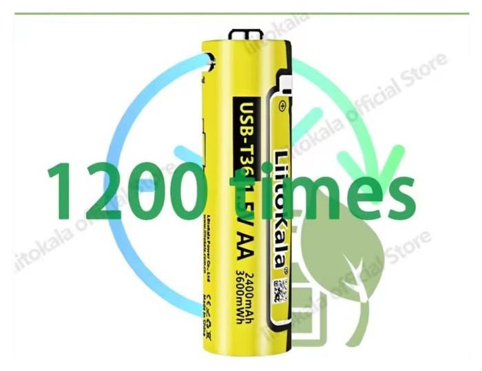 Набір акумуляторів з 4 шт LiitoKala USB-T36 + USB Type-C кабель зарядки