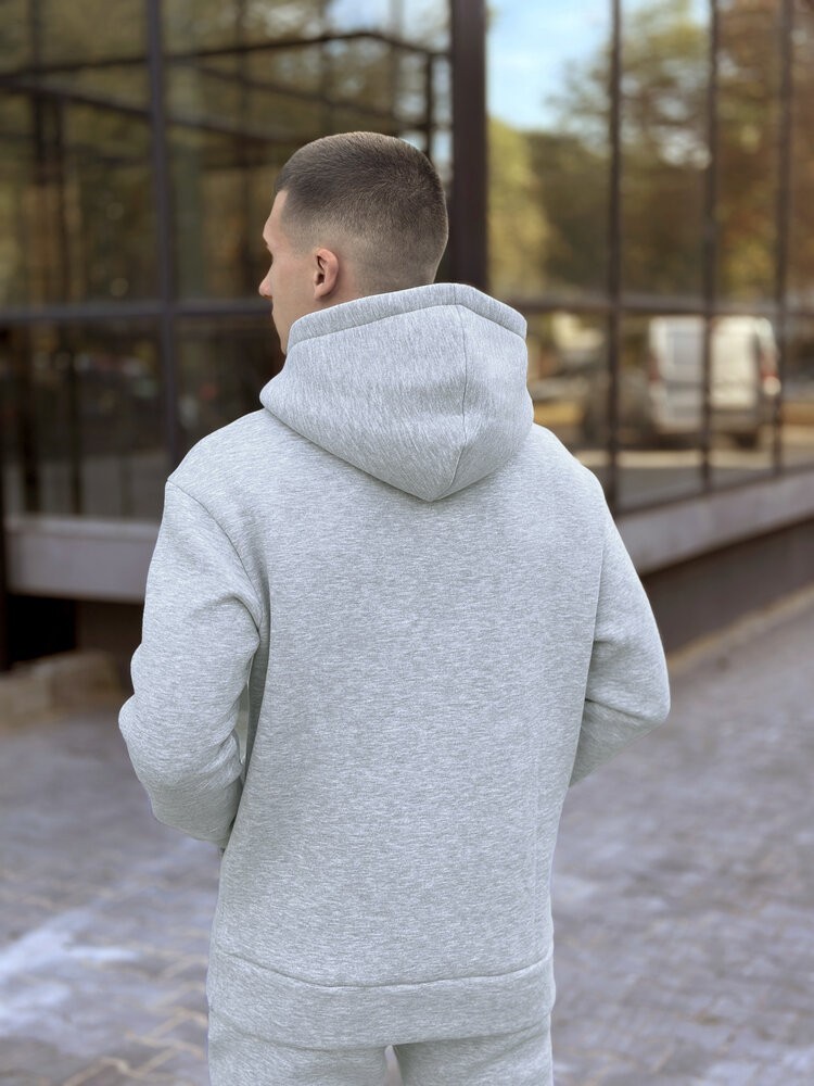 Тепле чоловіче худі на флісі з капюшоном сіре меланжеве Pobedov 008 ЗИМА