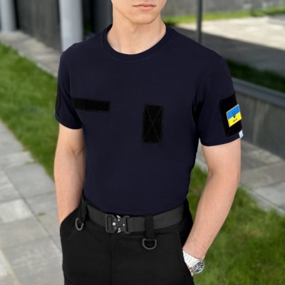 Футболка чоловіча однотонна темно-синя Pobedov Peremoga Військова