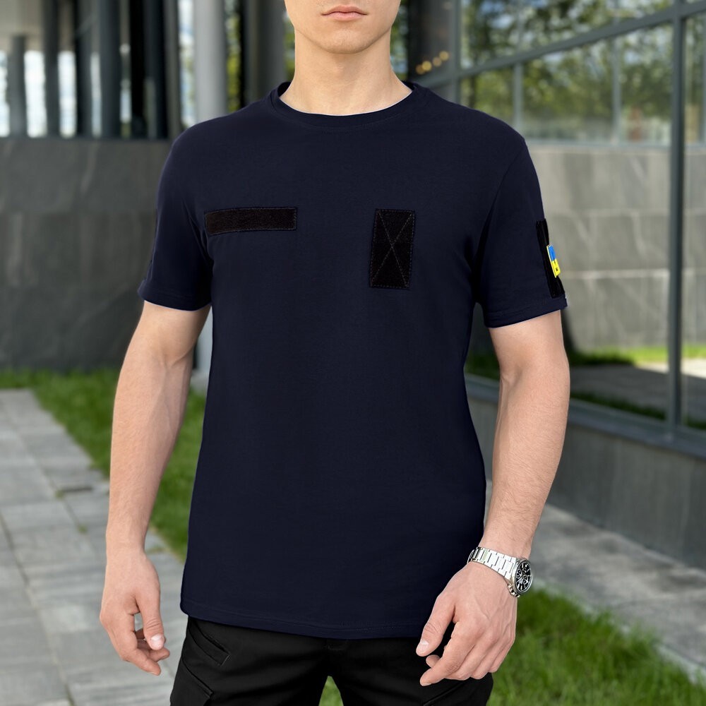 Футболка чоловіча однотонна темно-синя Pobedov Peremoga Військова