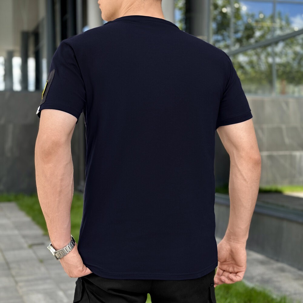 Футболка чоловіча однотонна темно-синя Pobedov Peremoga Військова