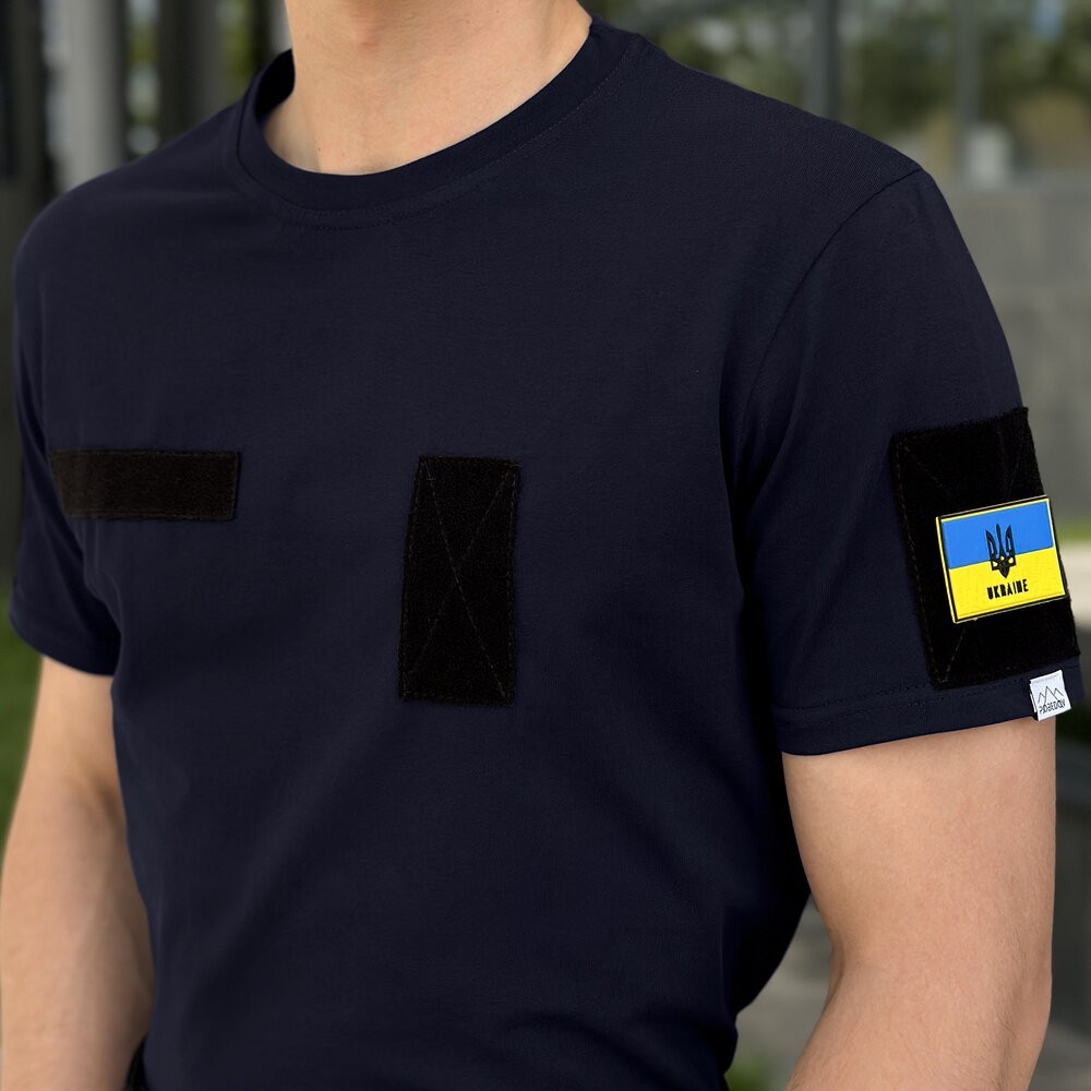 Футболка чоловіча однотонна темно-синя Pobedov Peremoga Військова