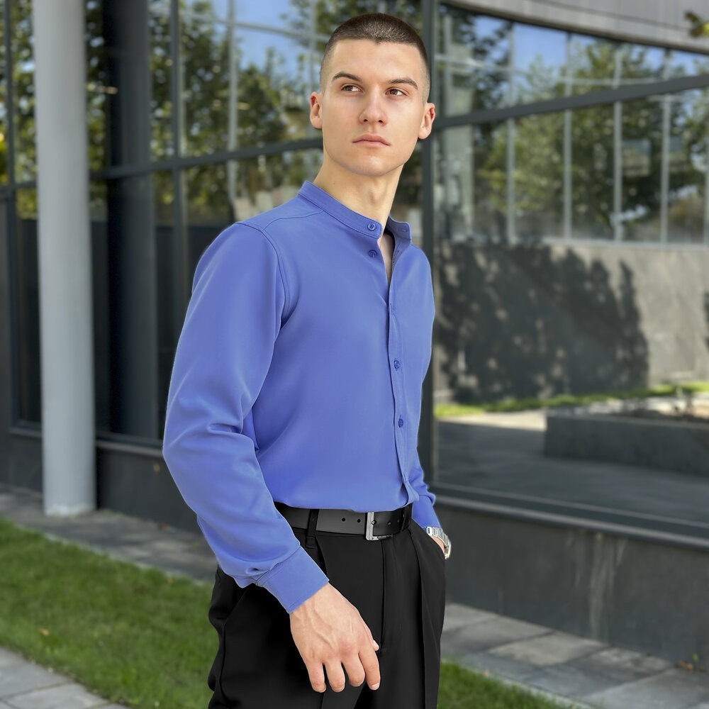 Блакитна сорочка для чоловіків з довгим рукавом з ґудзиками Pobedov Legend