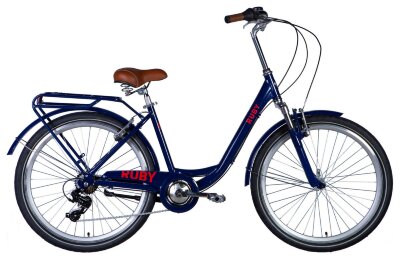 Велосипед AL 26" Dorozhnik RUBY AM Vbr рама-" з багажником задн St з крилом St 2024 (темно-синій)
