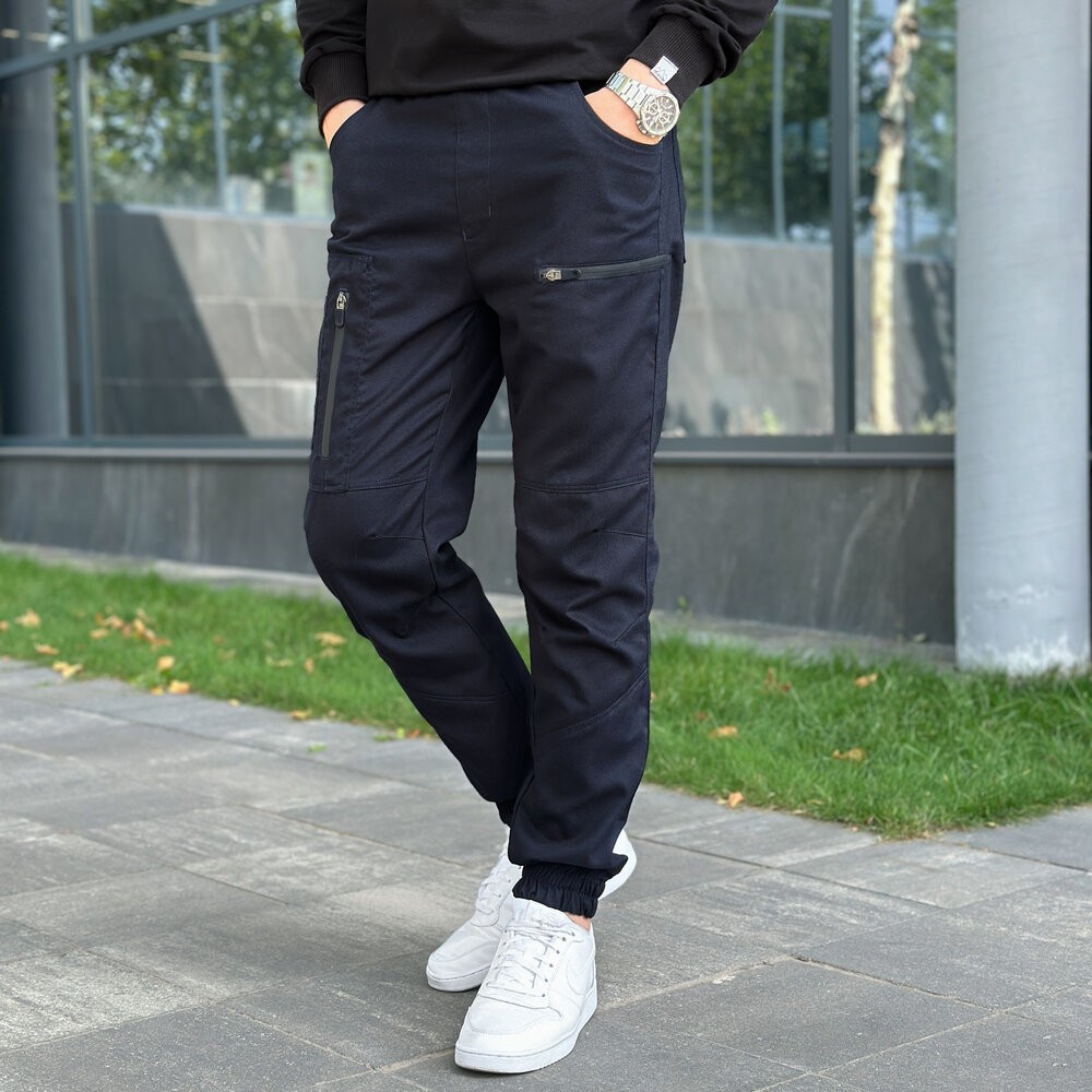 Штани карго чоловічі весняні з кишенями темно-сині Pobedov Papin Brodyaga