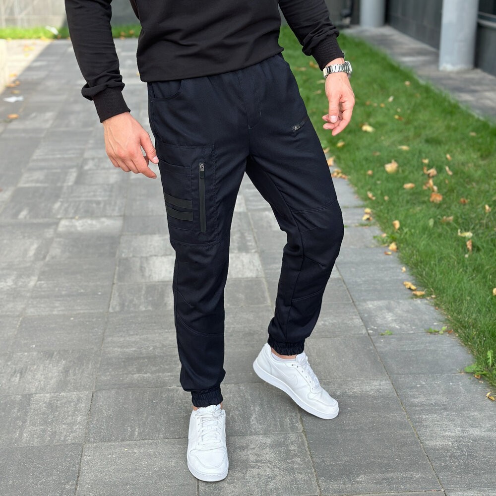 Штани карго чоловічі весняні з кишенями темно-сині Pobedov Papin Brodyaga