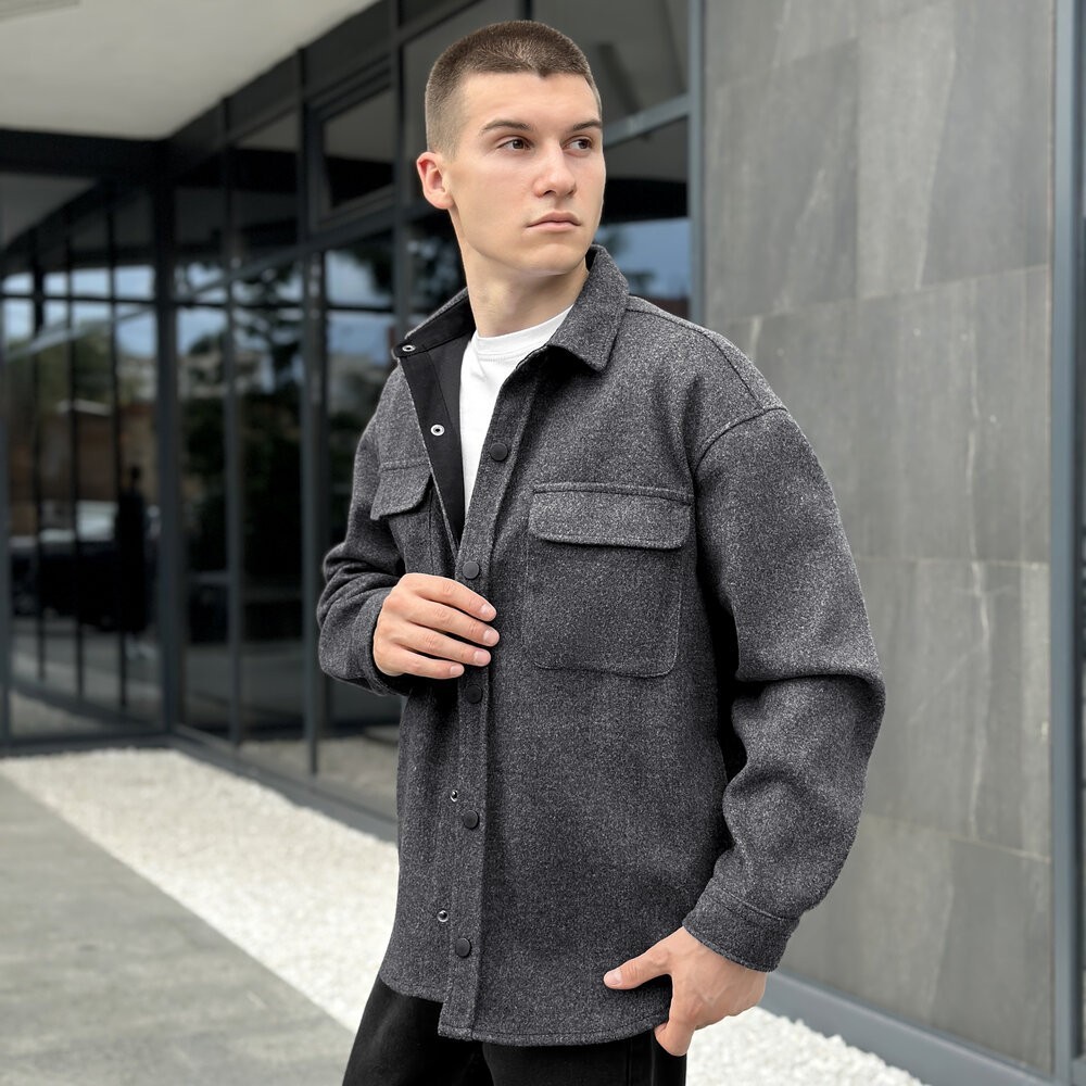 Сорочка-пальто для чоловіків Pobedov Mars. Сорочка демісезонна чоловіча темно-сіра