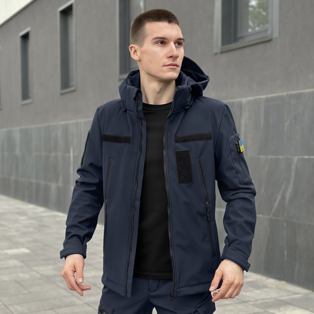 Темно-синя чоловіча демісезонна куртка Pobedov Motive із липучками