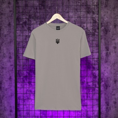 Футболка чоловіча однотонна сталева Pobedov Peremoga - Герб чорна вишивка