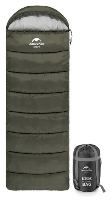 Спальник з капюшоном Naturehike U150 NH20MSD07, (11°C), лівий, зелений