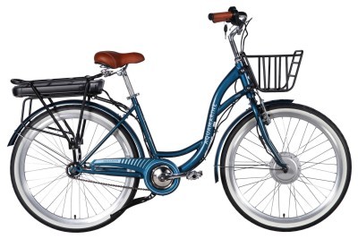 Велосипед з електроприводом 26" ST Dorozhnik eAQUAMARINE BH рама-17" 36B 13А*г 500Вт темно-синій з кошиком 2026