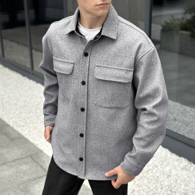 Тепла чоловіча сорочка Pobedov Mars. Сорочка-пальто осіння сіра