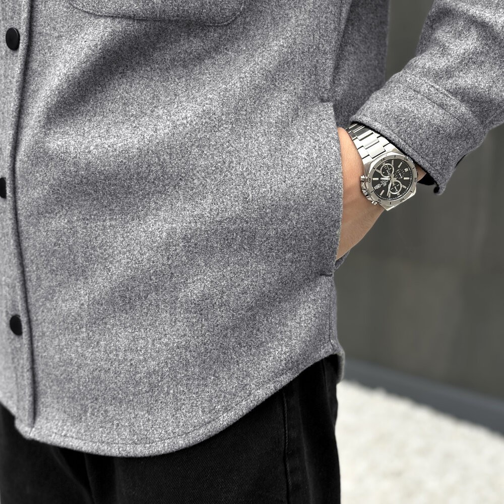 Тепла чоловіча сорочка Pobedov Mars. Сорочка-пальто осіння сіра