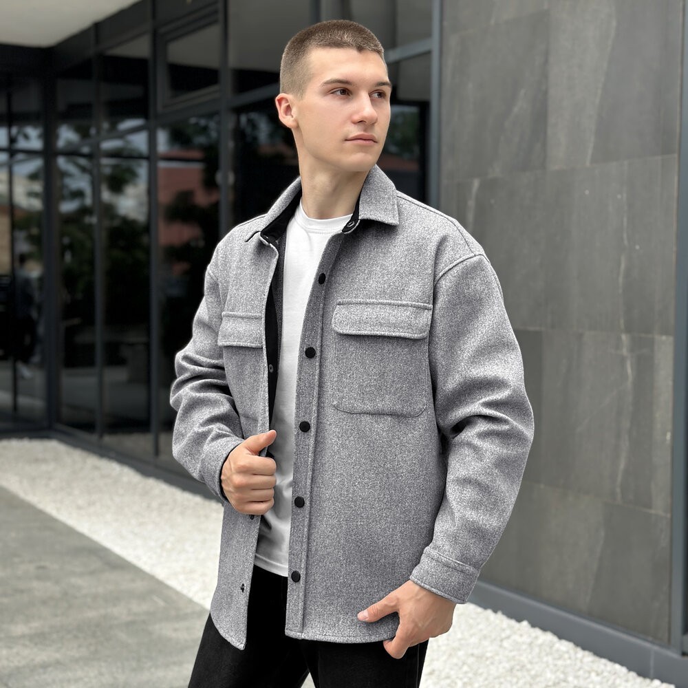 Тепла чоловіча сорочка Pobedov Mars. Сорочка-пальто осіння сіра