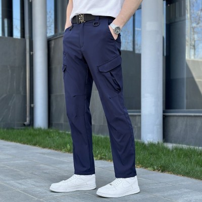 Штани карго чоловічі весняні з кишенями темно-сині Pobedov Tactical Soft