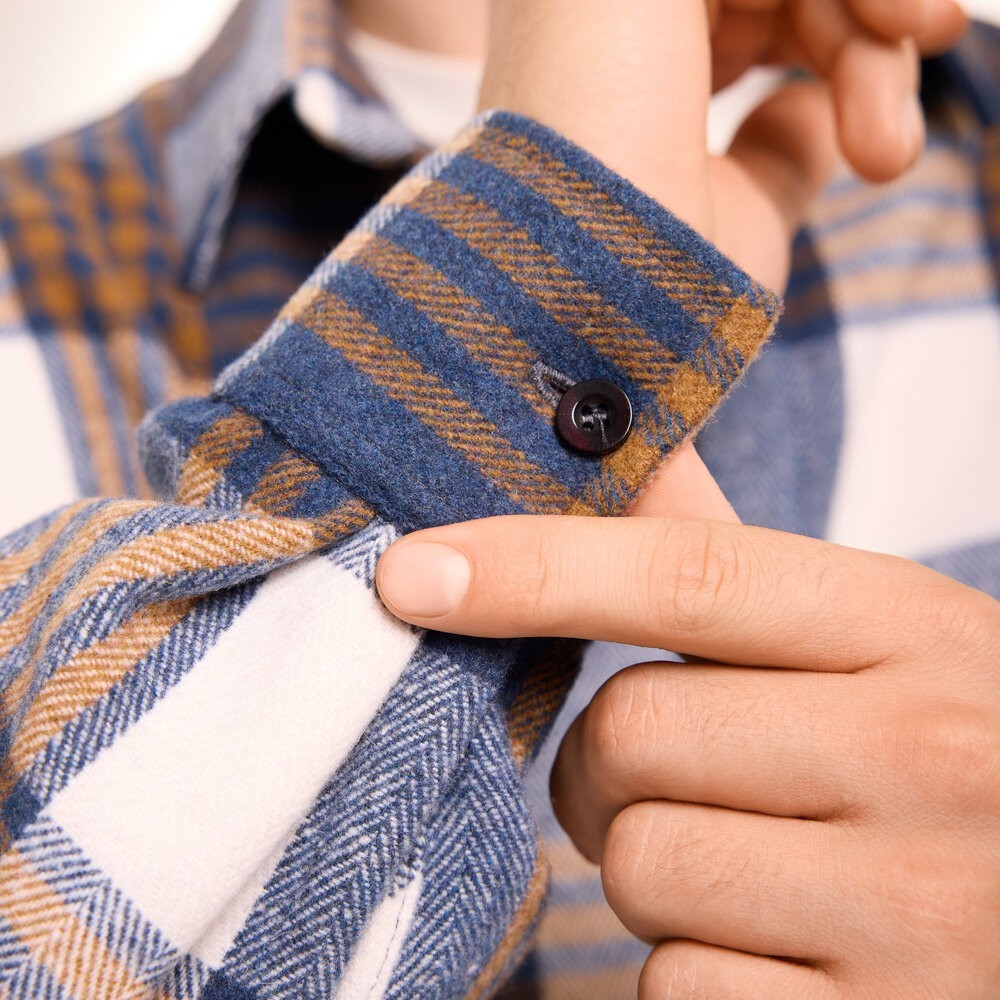 Тепла чоловіча сорочка в клітинку Pobedov Tartan. Сорочка осіння синя