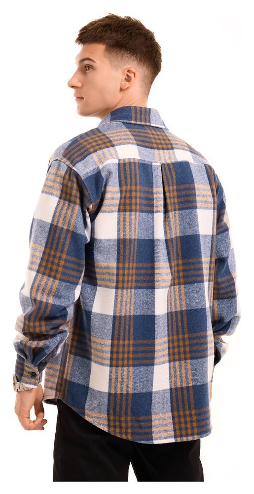 Тепла чоловіча сорочка в клітинку Pobedov Tartan. Сорочка осіння синя