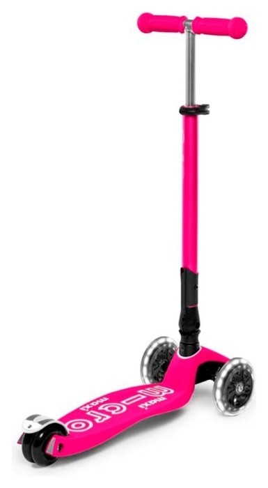 Самокат MICRO серії "Maxi Deluxe LED" - рожевий (складний, до 50 kg, 3-х колісний, світло)