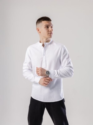 Лляна сорочка з довгим рукавом casual Pobedov Exlnt. Біла сорочка чоловіча