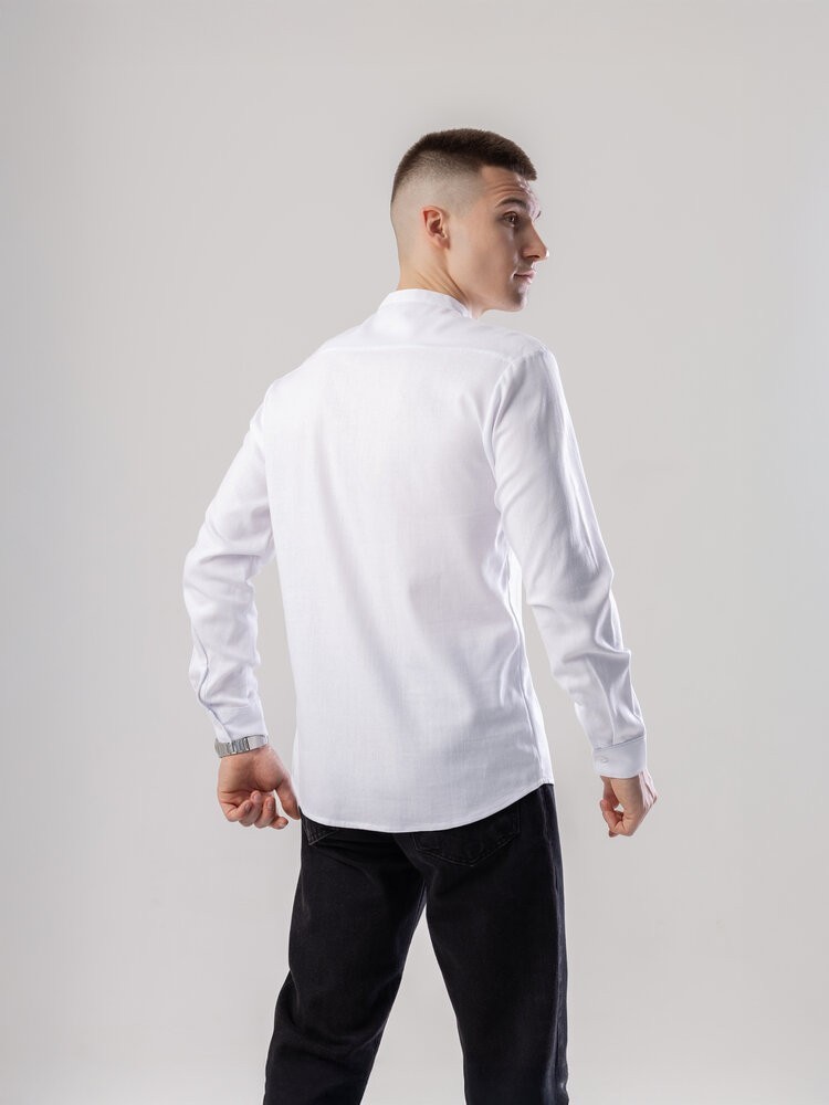 Лляна сорочка з довгим рукавом casual Pobedov Exlnt. Біла сорочка чоловіча