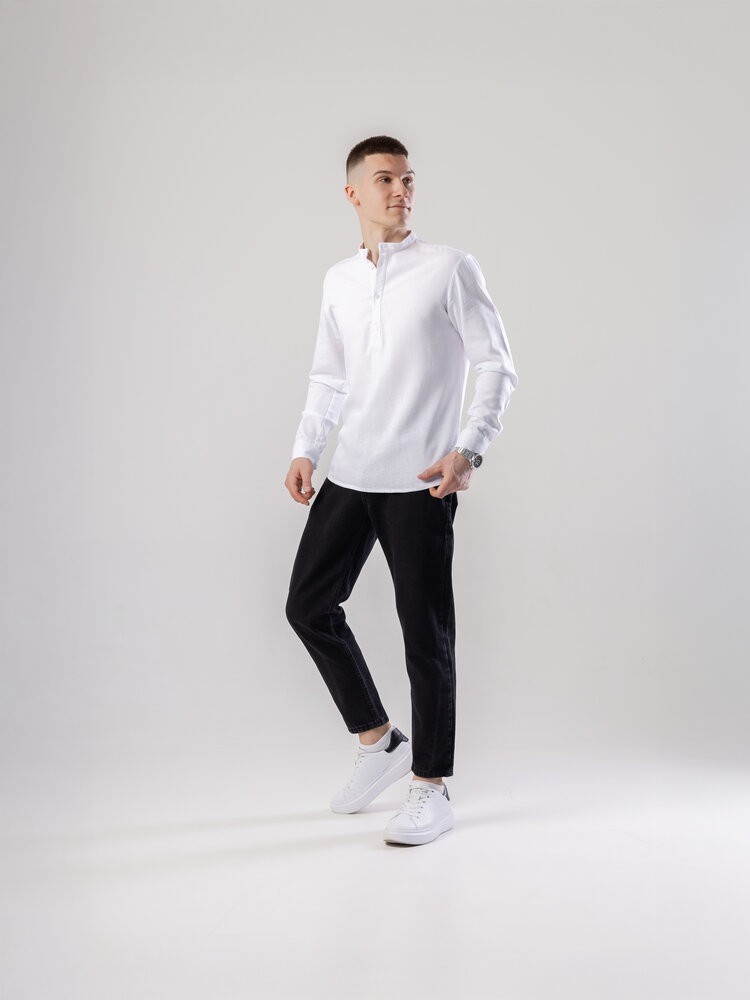 Лляна сорочка з довгим рукавом casual Pobedov Exlnt. Біла сорочка чоловіча