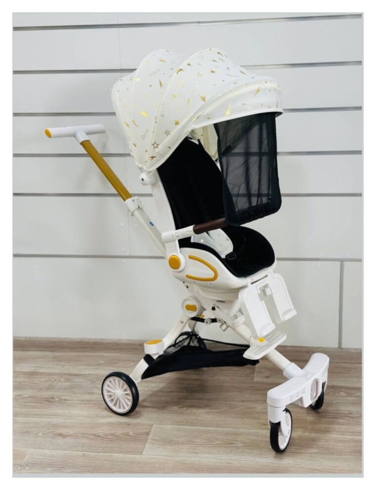 Дитяча коляска-трансформер 2in1 M2-2 Біла із золотим малюнком Maraton