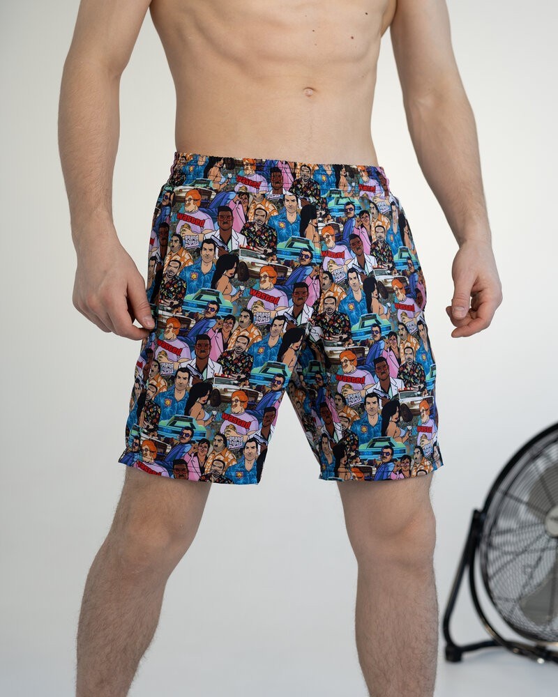 Чоловічі пляжні шорти із принтом блакитні Pobedov Vocation GTA