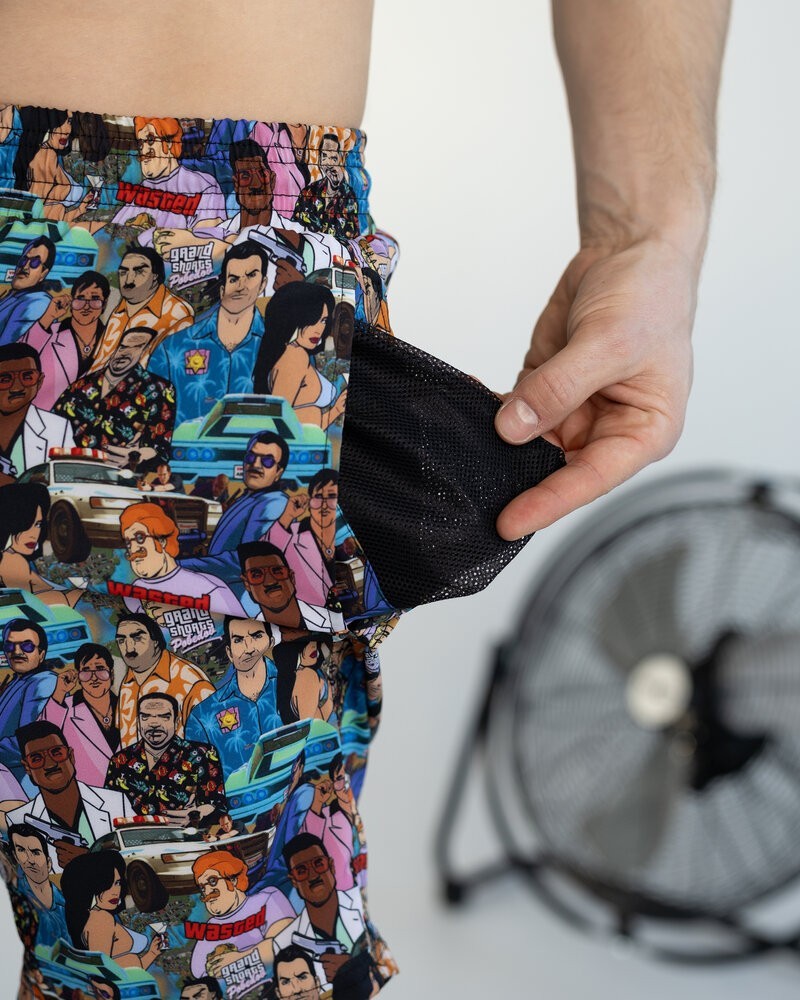 Чоловічі пляжні шорти із принтом блакитні Pobedov Vocation GTA