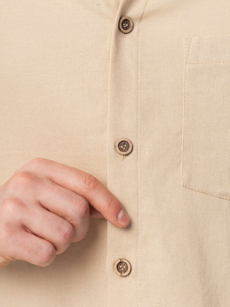 Темно-бежева лляна сорочка для чоловіків із довгим рукавом Pobedov Founder