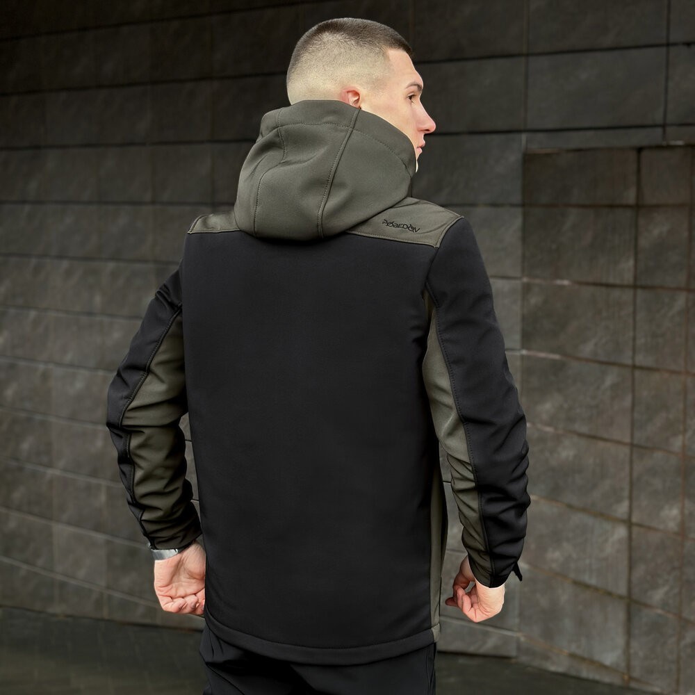 Софтшелл куртка чоловіча 2XL чорний з хакі Pobedov Setup
