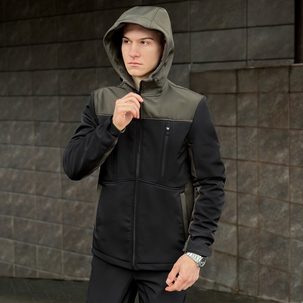 Софтшелл куртка чоловіча 2XL чорний з хакі Pobedov Setup